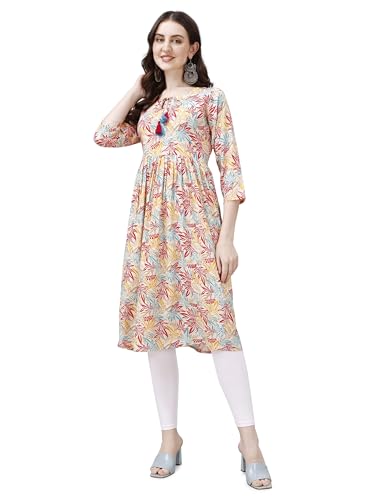 Image of OBF Women's Rayon Printed Anarkali Kurti Multicolour