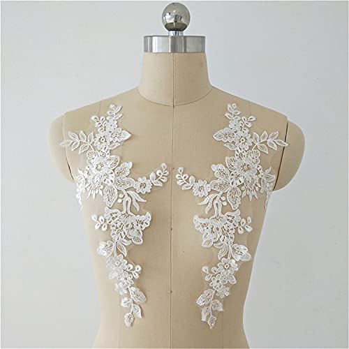 Mirror Pair Corded Applique Embroidery Flower Leaf Ivory Lace Motif Wedding Dress DIY Accessories Lace Decoration