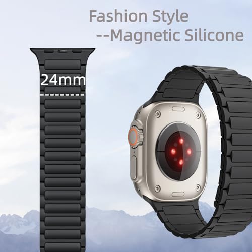Magnetic Watch Band for Apple Watch Bands Ultra 3/2/1 bands for men women iwatch band 49mm 46mm 45mm 44mm 42mm Sport Silicone Wristband Strong Magnet link Strap for apple watch SE 3/2/1 ,Series 11 10 9 8 7 6 5 4 3 2 1 ,Black — view 2