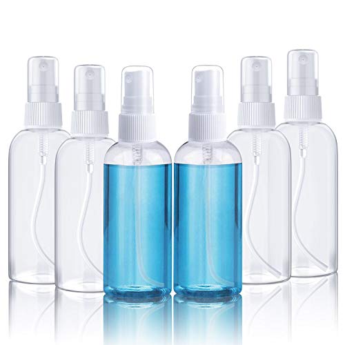Mifanstech 6 Pcs 100ml/3.4oz Spray Bottle, Plastic Empty Continuous Fine Mist Spray Bottles for Travel, Business Trips, Makeup, Cleaning