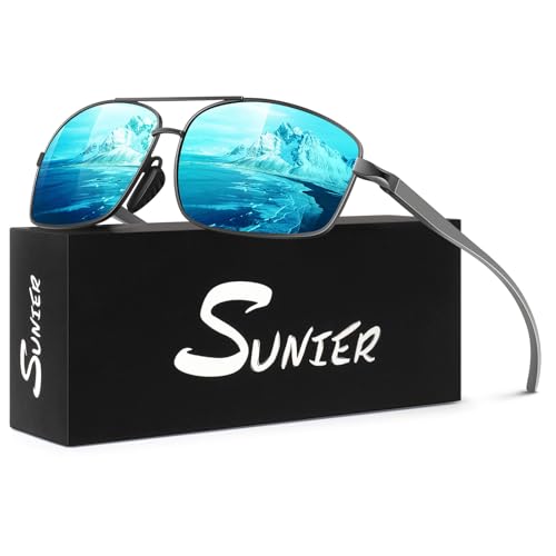 Sunier Polarized Sunglasses for Men, Premium Lightweight Al-Mg Shades with Spring Hinges 100% UV400 Protection
