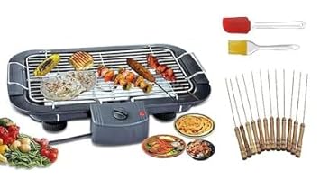 2000W Electric Barbecue BBQ Grill with 12 Skewers, Oil Brush & Spatula (Combo Pack) | Smokeless, For Indoor-Outdoor