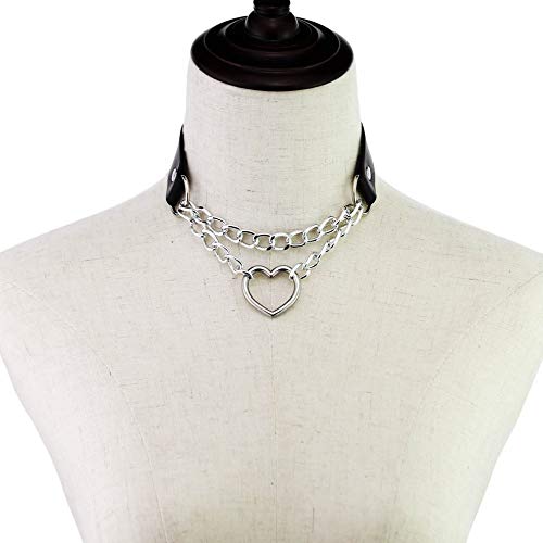 Mugeer DGFDG996 Leather Choker Collar Necklace, Heart Shape Gothic Punk Rock Choker Necklace Collars (Heart Chain) (Sold thumb #2