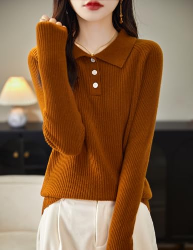 Women's 100% Merino Wool Sweater 2025 Fall Winter Polo Neck Long Sleeve Warm Soft Knit Pullover Sweater4