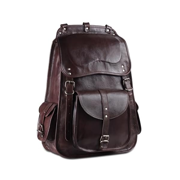 Handmade World Vintage Full Grain 20 Inch Leather Laptop Large Backpack Casual Bookbag Daypack Travel Rucksack (Brown)