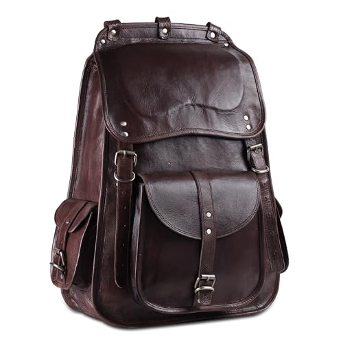 Handmade World Vintage Full Grain 20 Inch Leather Laptop LARGE Backpack Casual Bookbag Daypack Travel Rucksack (Brown)