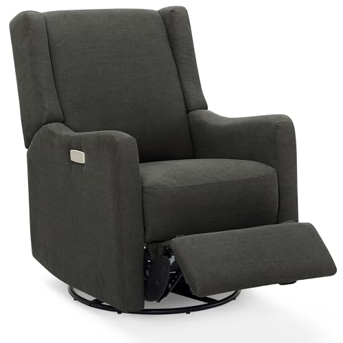 Delta Children Mercer Electronic Power Recliner and Swivel Glider with USB Port in LiveSmart Performance Fabric - Water Repellent & Stain Resistant, Dark Grey
