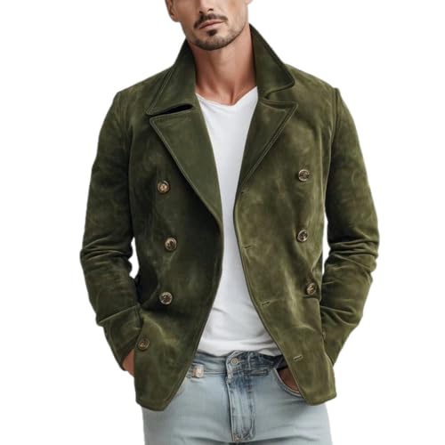 fartey Suede Cardigan Men Double Breasted Collared Button Up Outerwear - image 2