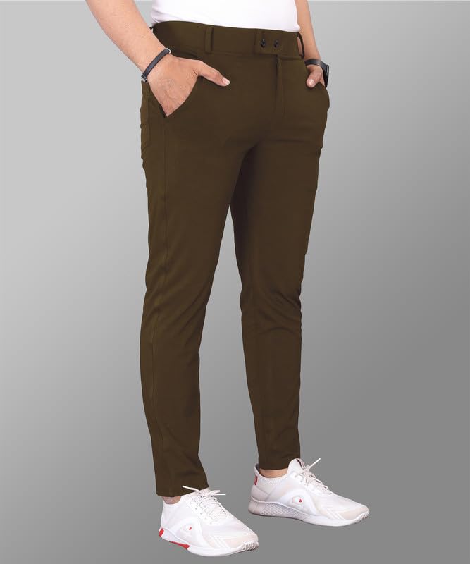 Image of MiraMichi Men's Slim Fit Stretchable Casual Mid Rise Trousers | Stylish Lycra Blend Pants for Office, Party