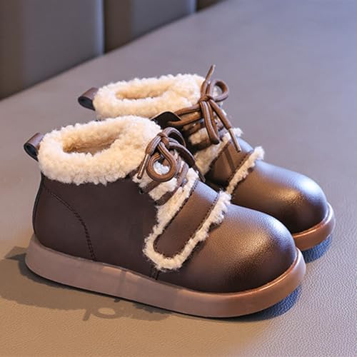 Baby Toddler Work Fleece Lined Boots Leather Lace-Up Soft Flat Ankle Snow Boots Kids Rubber Sole Slip Prewalker Boots2