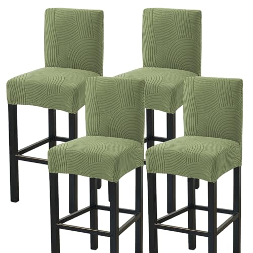 Image of HAOYONG Bar Stool Covers, Stretch Counter Stool Pub Chair Slipcover Washable Counter Height Chair Covers for Kitchen Dining Room Cafe Set of 4 (Olive Green)