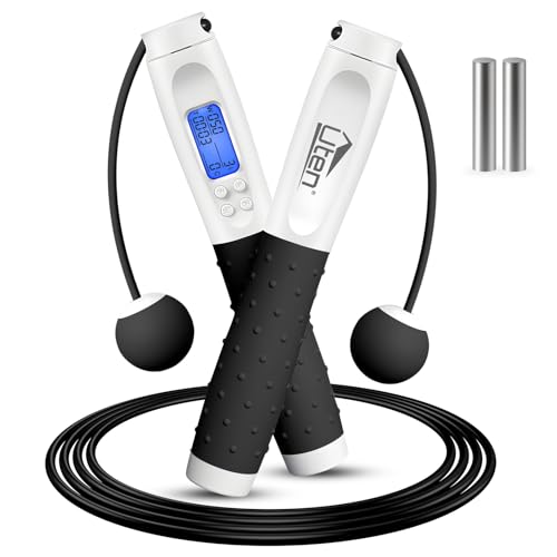 Uten Springseil schnurloses Springseil mit Zähler Erwachsene Fitness verstellbar Hüpfseil mit Silikongriff Weiß& Schwarz