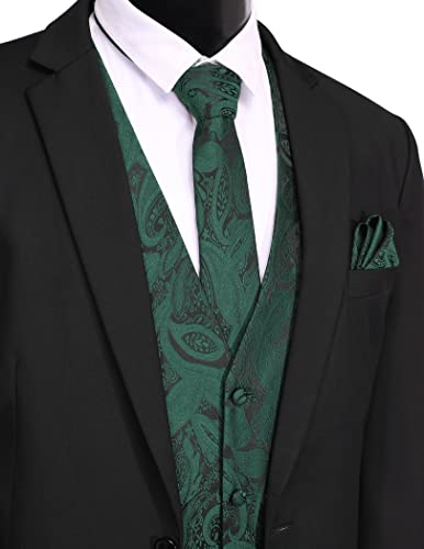 Coofandy 3Pcs Business Suit Vest Set For Men Formal Slim Fit Wedding Dress Waistcoat Dark Green X-Large #TOP1