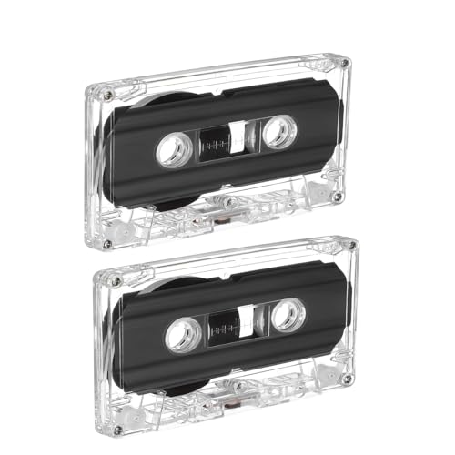 Dranvosk 2 Pack Blank Cassette Tapes 60 Minutes Clear Audio Recording Tape with Plastic Storage Case for Music Speech Collectors