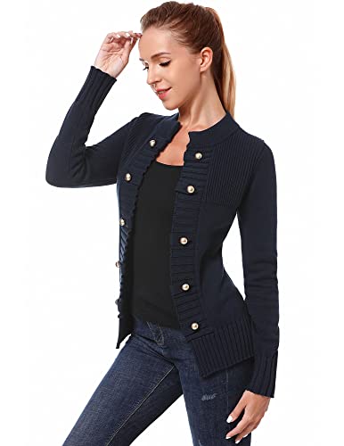 AmélieBoutik Women Cotton Blend Casual Button-up Stand Collar Military Style Open Front Cardigan3