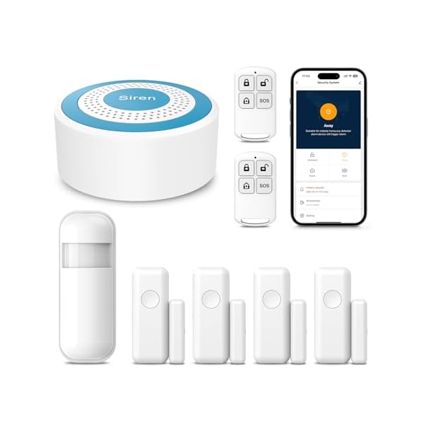 PGST Home Alarm System,Smart Home Security Systems with Instant Tuya App Alerts,8 Pieces Door Alarm Kits Siren Hub with Motion and Door Sensors,Remote,Work with Alexa for Villa,Apartment,Kids Safety