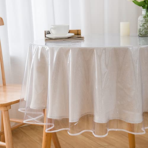 Liberecoo Round Clear Tablecloth Protector With Sewn Finished Edges - Stain Resistant Vinyl Tablecloths, Scratch Proof Plastic Table Cover Protector (70 Inch Round) #TOP5