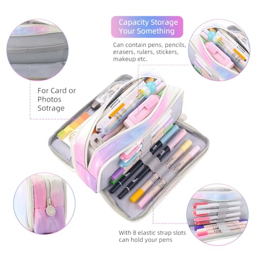Image of iSuperb Large Pencil Case 3 Compartments Pencil Pouch Big Capacity Pencil Bag for Kids Teen Girls Boys Student School Supplies Oxford Organizer Pen Bag Cosmetic Makeup Pouch