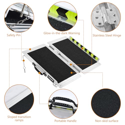 Huayaw Wheelchair Ramp, Non-Slip Aluminum Folding Handicap Portable Ramp, Scooter Ramps for Home Steps, Stairs, Doorways (2FT) - Image 2