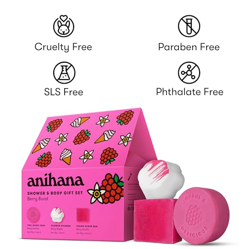 Image of ANIHANA Berry Burst Shower & Body Gift Set with Shower Steamer, Body Scrub Bar, and Feel-Good Soap