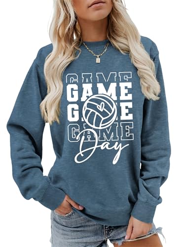 Game Day Sweatshirt Women Volleyball Mom Shirt Graphic Sweater Long Sleeve Pullover Crewneck Tops