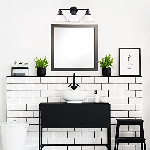 Design House 588301 Savannah Farmhouse 3-Light Indoor Bathroom Vanity Light Dimmable White Metal Shade For Over The Mirror, Matte Black #TOP6