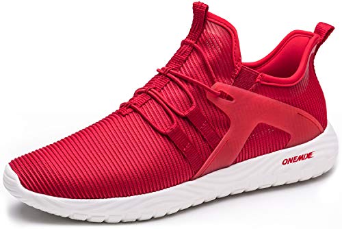 ONEMIX Zapatillas de Deporte Respirable para Correr Deportes Zapatos Running Hombre Casual Walking Sneakers 1328 Red 46