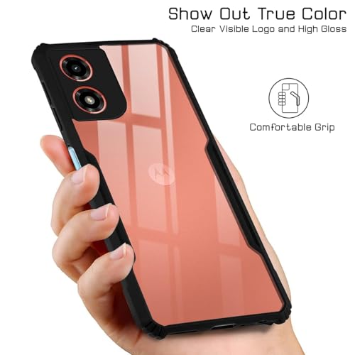 Image of TPU+PC Hybrid Back Cover for Motorola Moto G04 | Motorola Moto G04s, 360 Protection | Crystal Clear with Black Bumper | Camera Protection | Ultra Hybrid Transparent (Black Bumper)