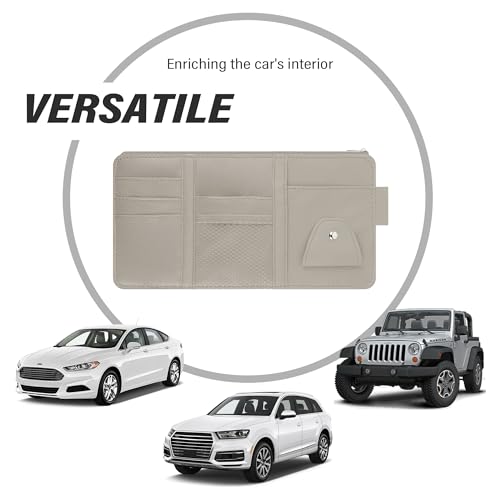 Image of Car Visor Organizer with Sunglass Holder,Multi-Functional Car Sun Visor Organizer with Zipper for Cards,Money,Tickets,Leather Interior Accessories (Gray)