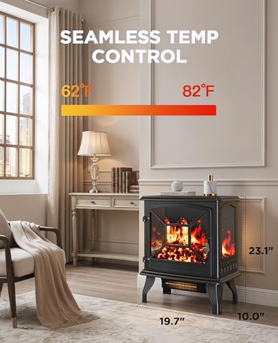 Image of Silonn 24 inch Electric Corner Fireplace - Portable Low-Noise Heater with App & Remote, 5 Adjustable Flame Levels, Timer & Temperature Control for Home, Living Room & Bedroom, Black