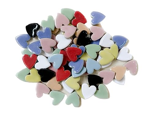 作善堂 タイル モザイクタイル クラフト パーツ 工作 DIY アート 美濃焼 薄型 ハート バラ 約200g 約60個 (9色マルチカラーMIX)