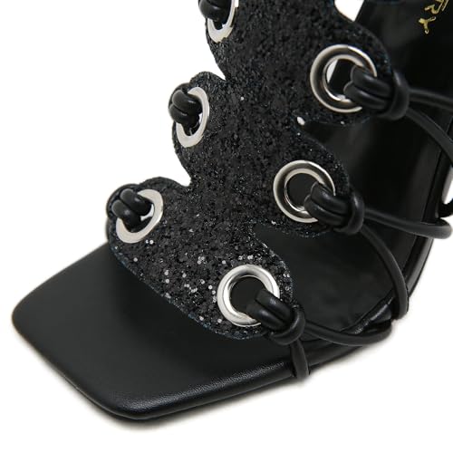 Image of STUPMARY Women Peep Toe Sandals Cut-outs Cross-tied Lace Up High Heeled Gladiator Sandals Zipper Over The Knee Bootie Summer