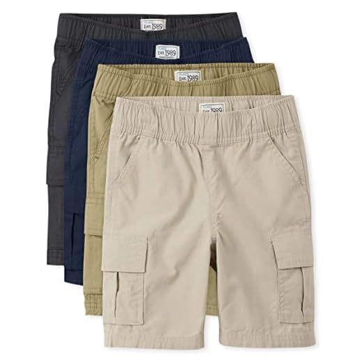 The Children's Place Bermuda cargo para meninos, Linho/lavagem de areia/maré/preto lavado, pacote com 4, 10