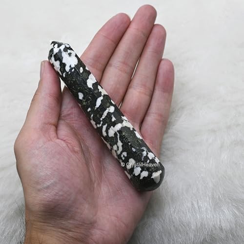Image of Black and White Tourmaline Crystal Wand - Pointed Crystal Wand for Energy Healing, Chakra Balancing, Meditation and Home Decor - Crystals and Healing Stones for Gift