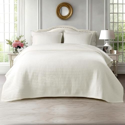 KASENTEX King Quilt Set 104'x90' – Soft Washed 3-Layer Lightweight Bedspread, Minimalist Nordic Design, All-Season Spring & Summer Quilt Set (1 Quilt + 2 Pillow Shams),Cream White