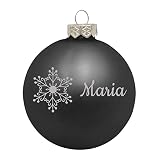 Deitert Weihnachtskugel mit Wunschtext Gravur, Ø 8cm, personalisierte Christbaumkugel aus Glas (matt), Individueller Weihnachtsbaumschmuck Namen oder Spruch, Schneeflocken-Motiv schwarz