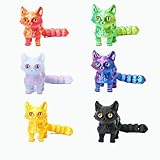UXBSTM 6 Pack Colorful 3D Printed Cat, Fidget 3D Printed Toy Set, Stress Relief 3D Printed Animal Decor for Adults Kids, Perfect ​​Desk Pets for Kids Classroom​​