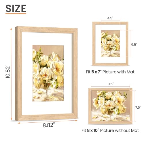 Image of upsimples 8x10 Picture Frame Solid Wooden, Nursery Decor, 1Pack Natural | 100% Solid Wood, Fit 5x7 with Mat and 8 x 10 Photo, Wall Decor or Tabletop Display, Safe For Nursery Kids Room