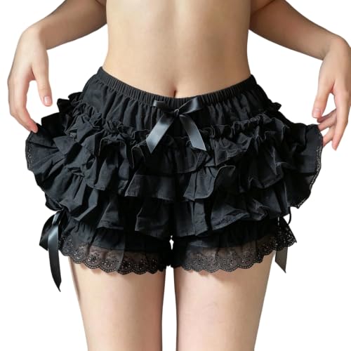 Image of Womens Lace Trim Layered Lolita Bloomer Cute Coquette Fluffy Ruffle Shorts