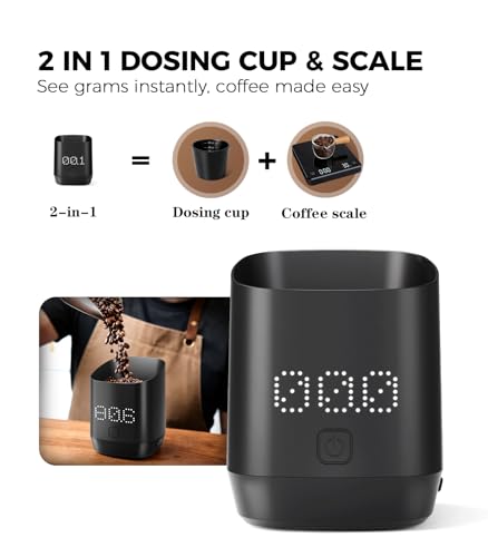 Image of Atogou Coffee Bean Scale, Coffee Dosing Cup with LED Display, 0.1g /0.01oz, Accurate Dosing, IPX4 Waterproof, USB Charging, Grams and Ounces, Perfect for Pour-Over & Espresso, Grey