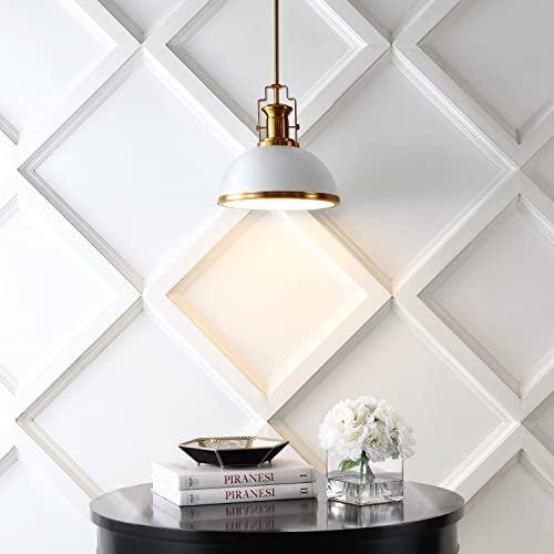 Image of JONATHAN Y Homer Industrial Dome Pendant 13 inch, White /Brass Gold