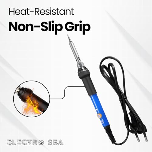 Image of ElectroSea 60W Soldering Iron with Adjustable Temperature and 5 Interchangeable Tips for Electric Welding, DIY, Iron Rework and Repairs Soldering Gun