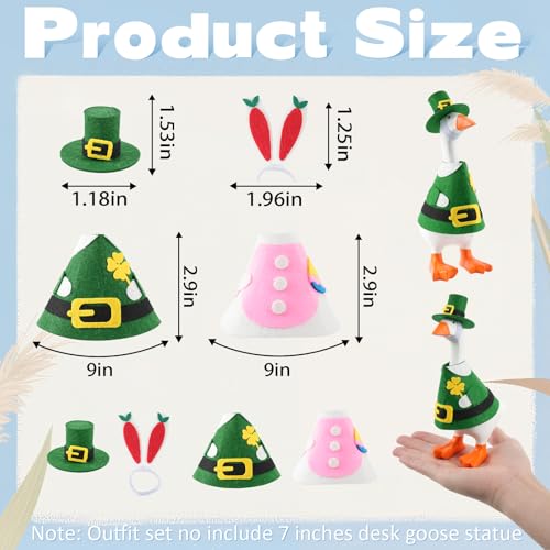linastu 2 Set 7inch Desk Goose Outfits, Easter and St. Patrick's Day Mini Desktop Goose Clothes Desk Goose Accessories Set for Magnetic Goose Statue 2.0
