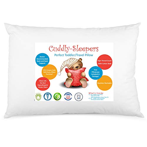 Digital Decor Toddler Pillow - 100% Cotton Outer Fabric - Made in USA Baby Pillow Perfect for Sleeping in Daycare Preschool, Portable Travel Pillow for Neck Head and Spine - 13