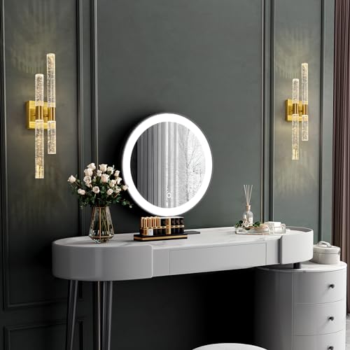 Image of Crystal Wall Sconces Set of Two LED Bathroom Vanity Light Fixtures Gold 21.25in 4000K Vertical and Horizontal Wall Mounted Sconces for Bedroom, Living Room, Hallway