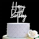 JIEEIN Decoración para tarta de feliz cumpleaños, plástico blanco roto, decoración de eventos de fiesta