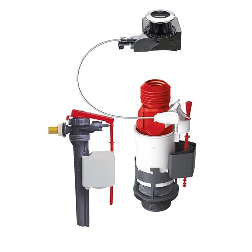 Wirquin 10723884 Chasse d'eau wc complète mécanisme wc double chasse Tronic & robinet flotteur à alimentation latérale Jollyfill, gris et rouge