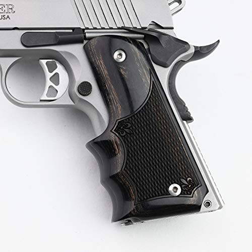 Altamont 1911 Grips - Fingergroove - Full Size 1911 Real Wood Gun Grips w. Ambi Safety fits Most Commander, Standard & Government 1911 Models - Made in USA - Silverblack - Checkered