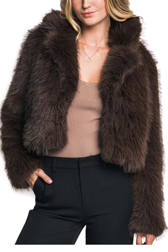 Love Tree Women's Juniors Soft Faux Fur Cropped Coat (Brown, Small