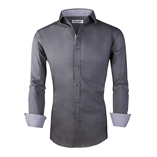 Alex Vando Mens Dress Shirts Regular Fit Long Sleeve Men Shirt,Charcoal,Medium